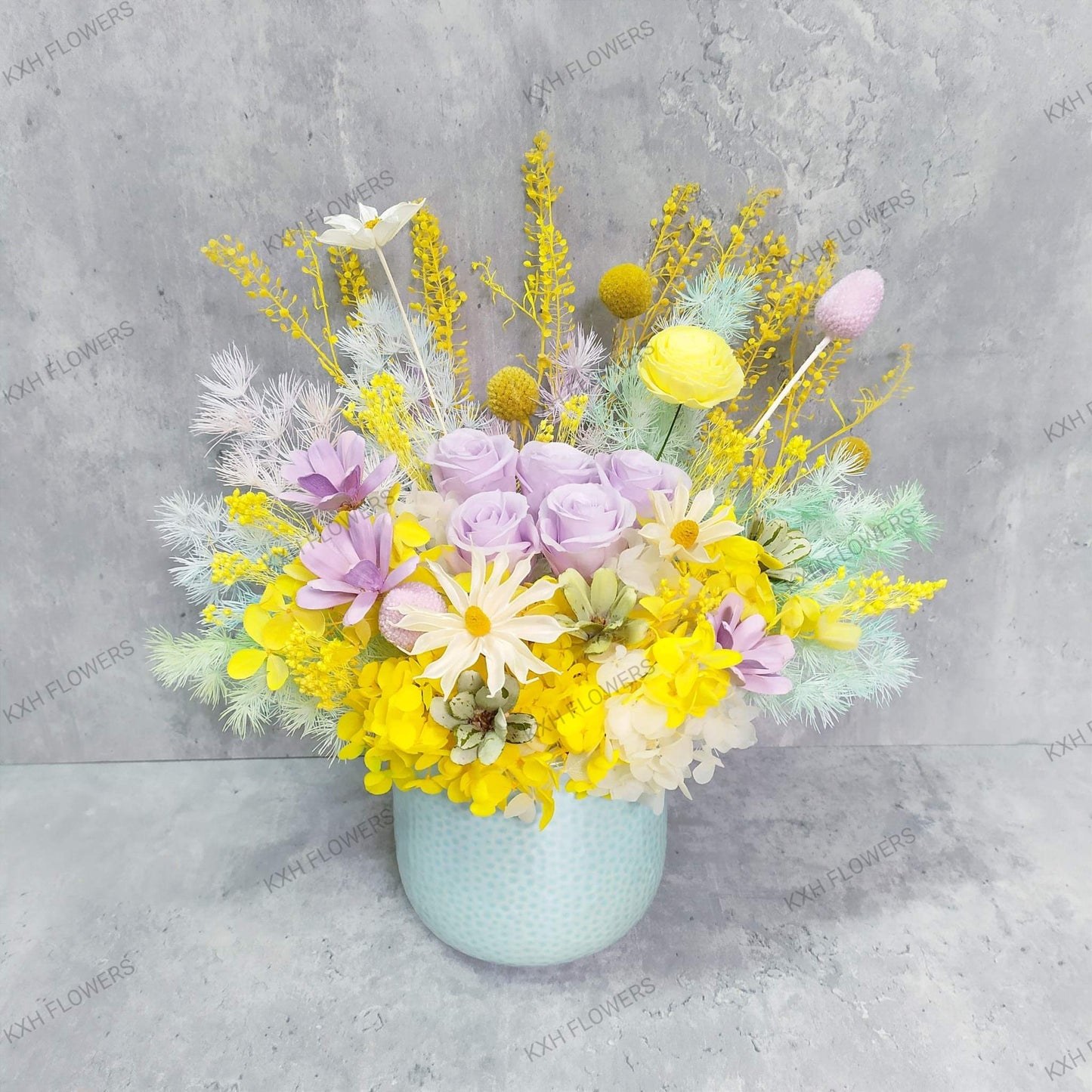 preserved flowers yellow and mint colour theme free delivery