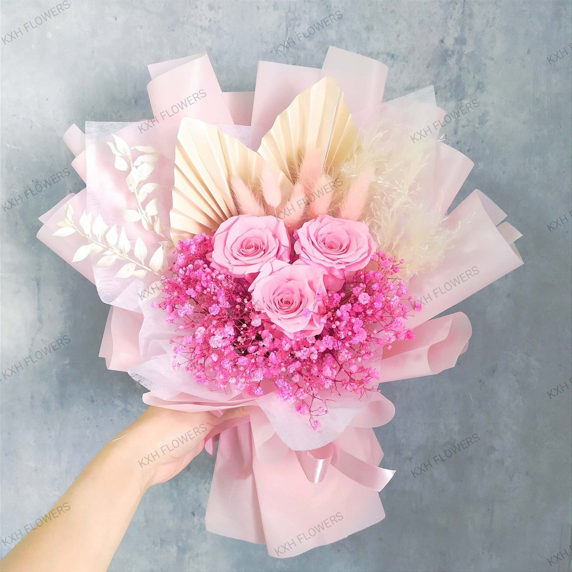 Pink Preserved Roses Bouquet singapore florist free delivery