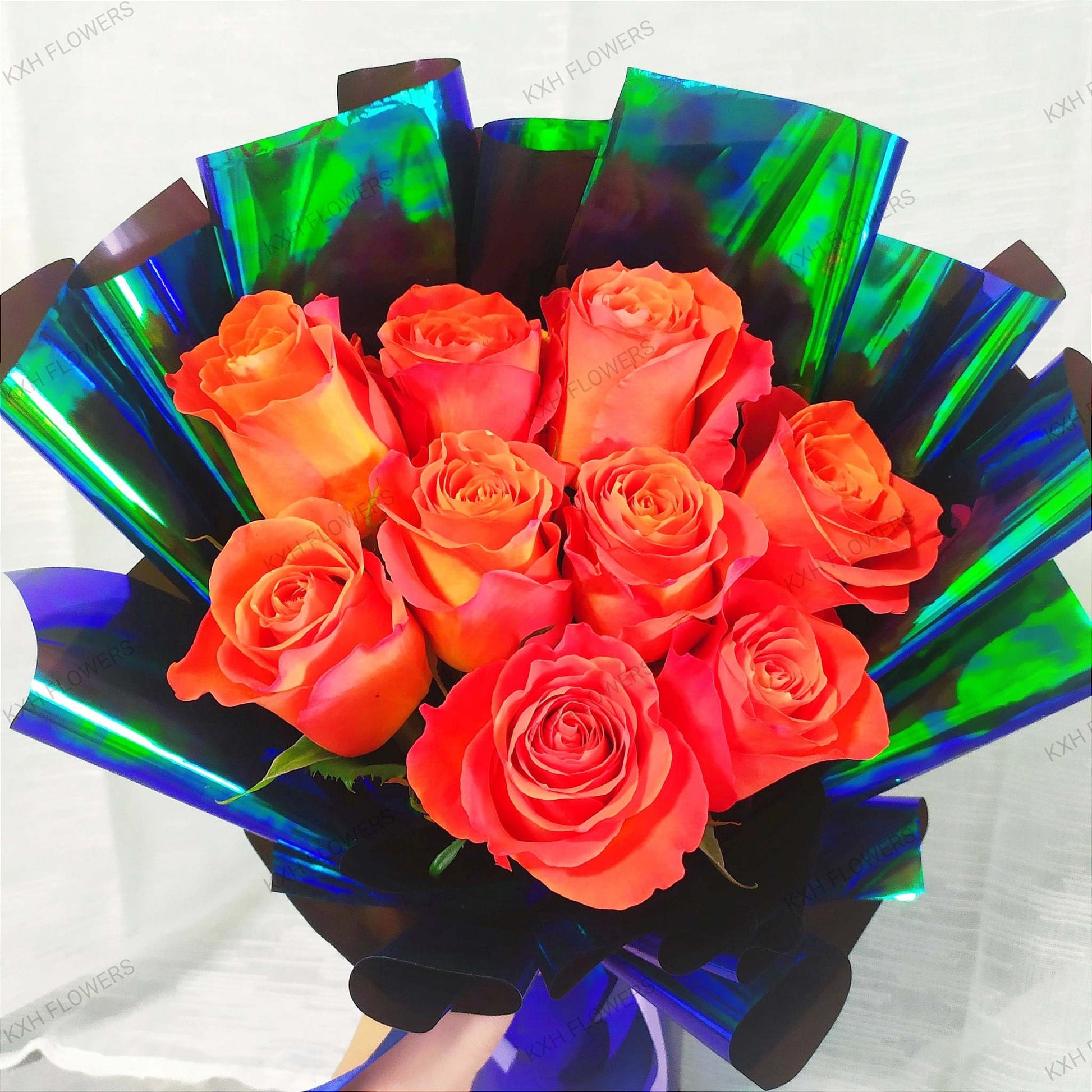 Hellfire - 9 Orange Roses - KXH Flowers