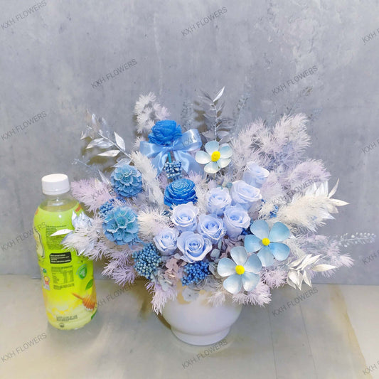 blue preserved floral arrangement sg florist delivery free