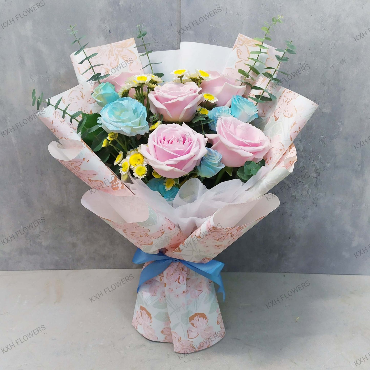 small flower bouquet in pink and blue singapore florist free delivery