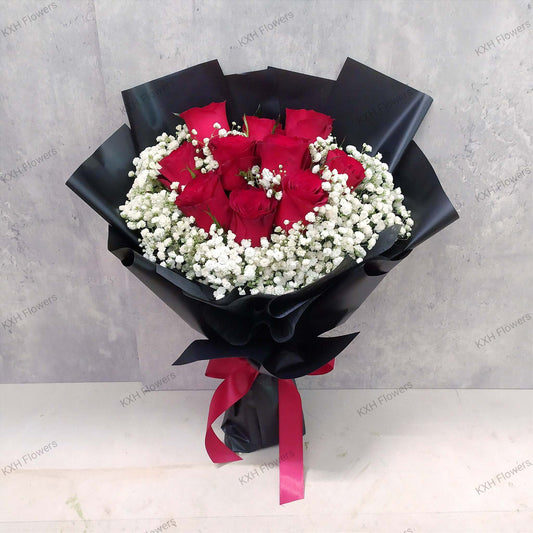 red roses and baby's breath singapore free delivery