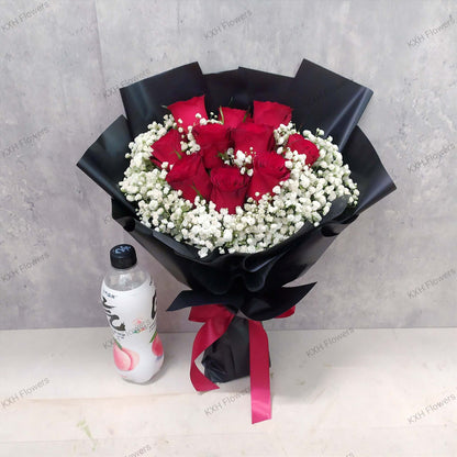 singapore red roses and baby's breath bouquet free delivery SG