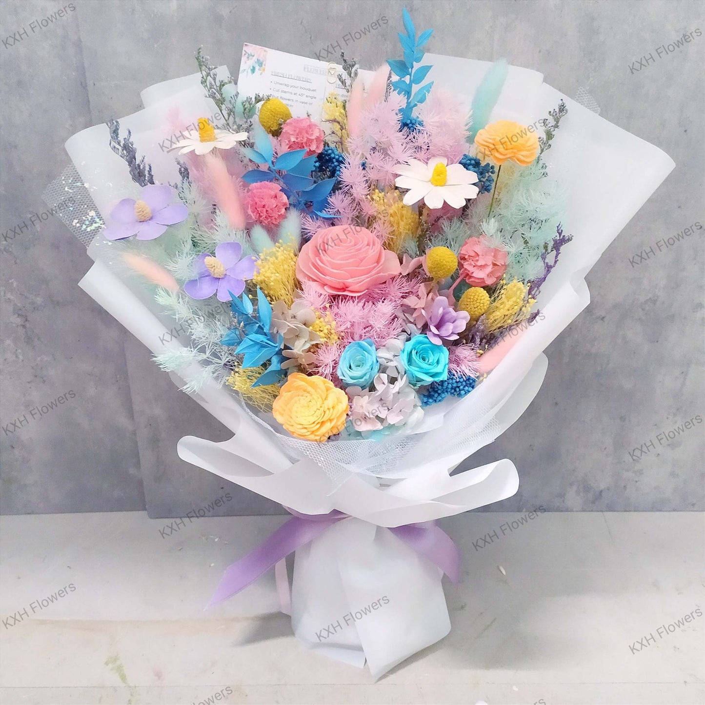 colourful preserved flowers bouquet singapore florist free delivery