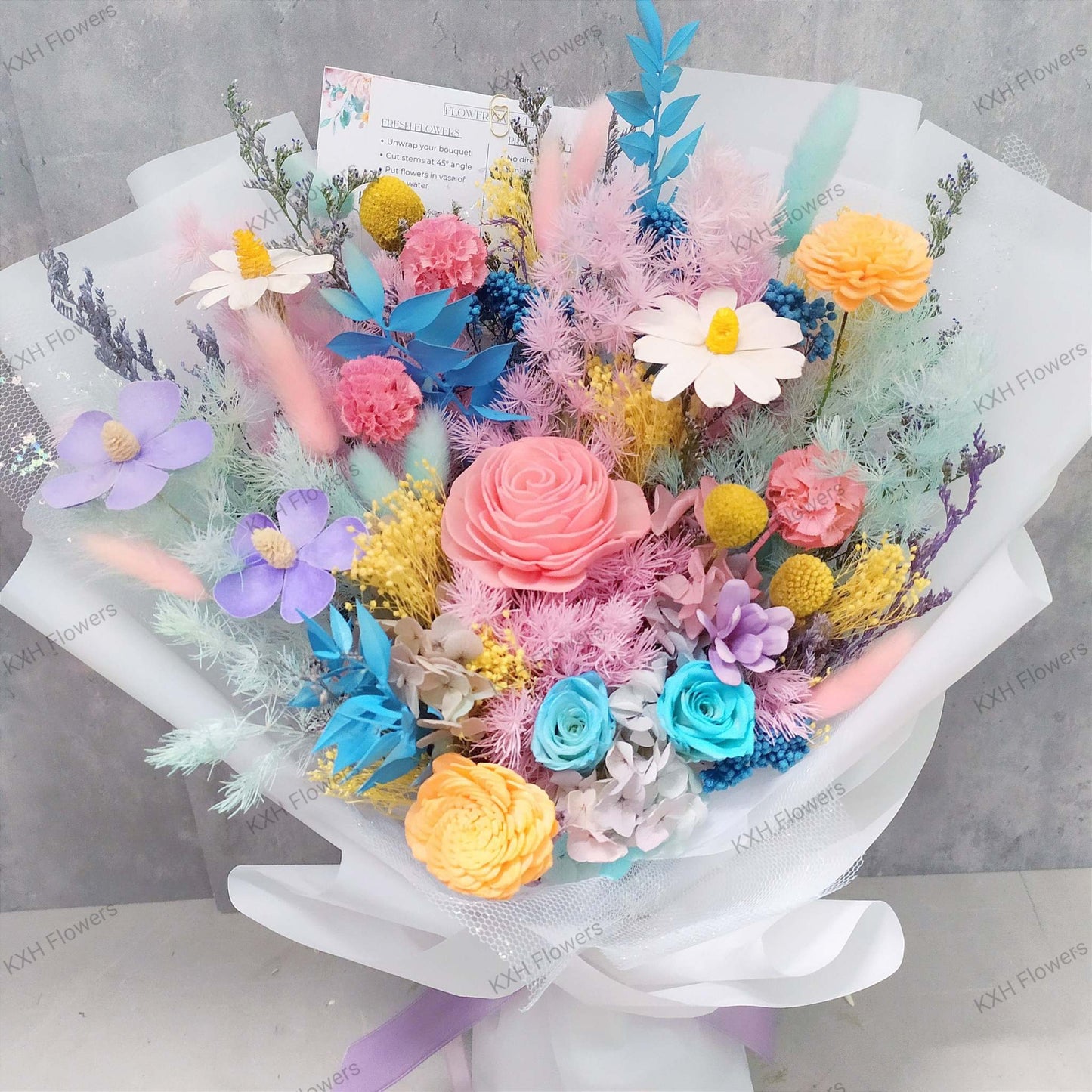 colourful preserved flowers bouquet singapore florist free delivery