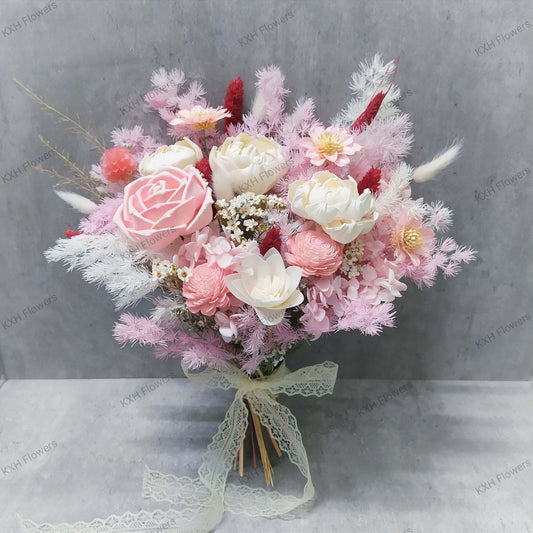 preserved flowers bridal bouquet in pink