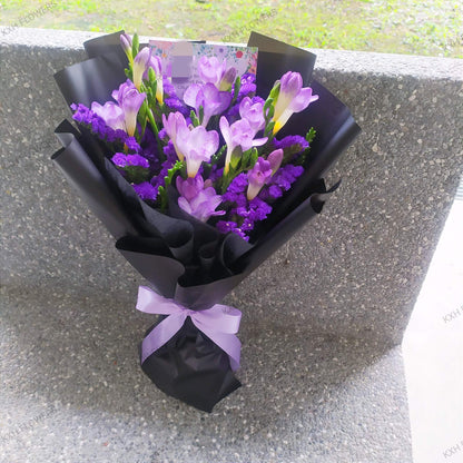 purple and black flower bouquet for men singapore florist online delivery