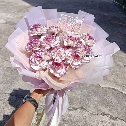 12 purple carnations bouquet sg florist