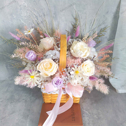 Purple Peach Preserved Flower Basket - KXH Flowers