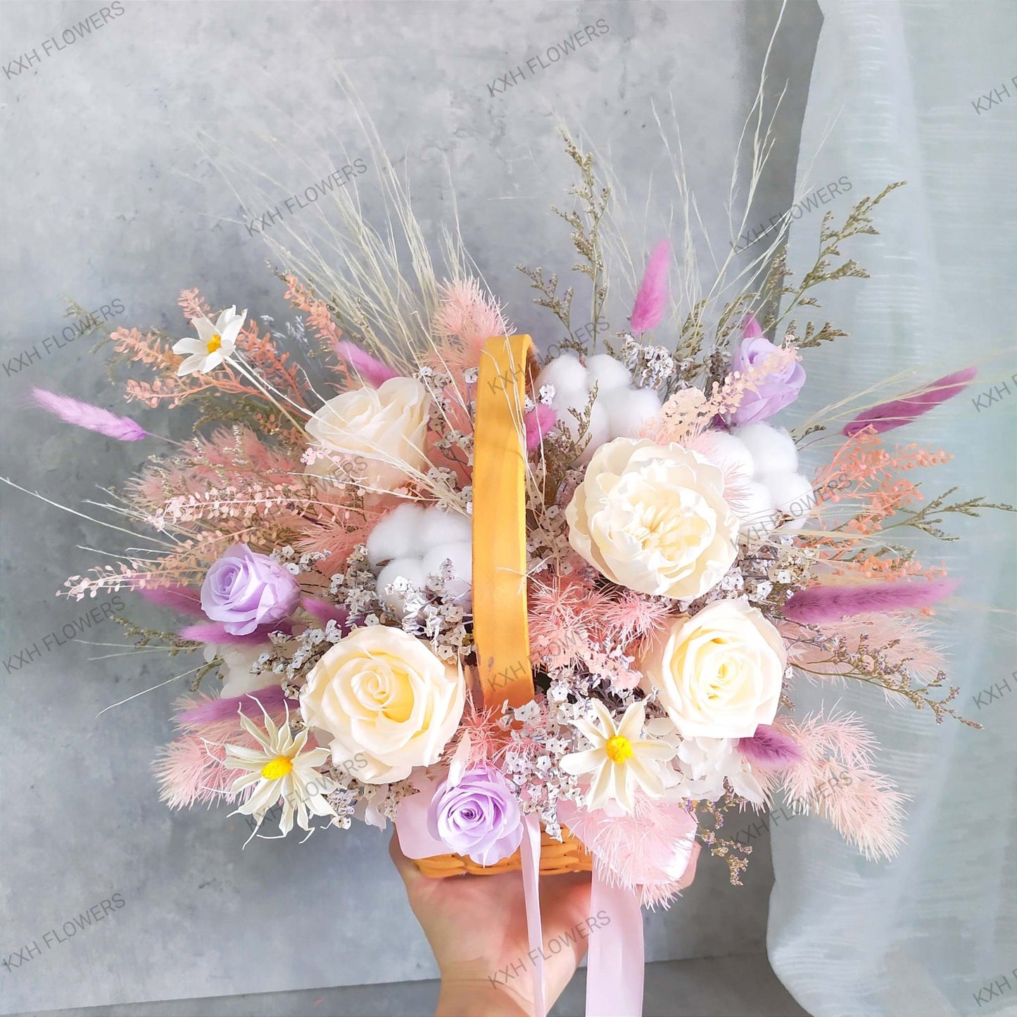 preserved flowers basket arrangement singapore delivery