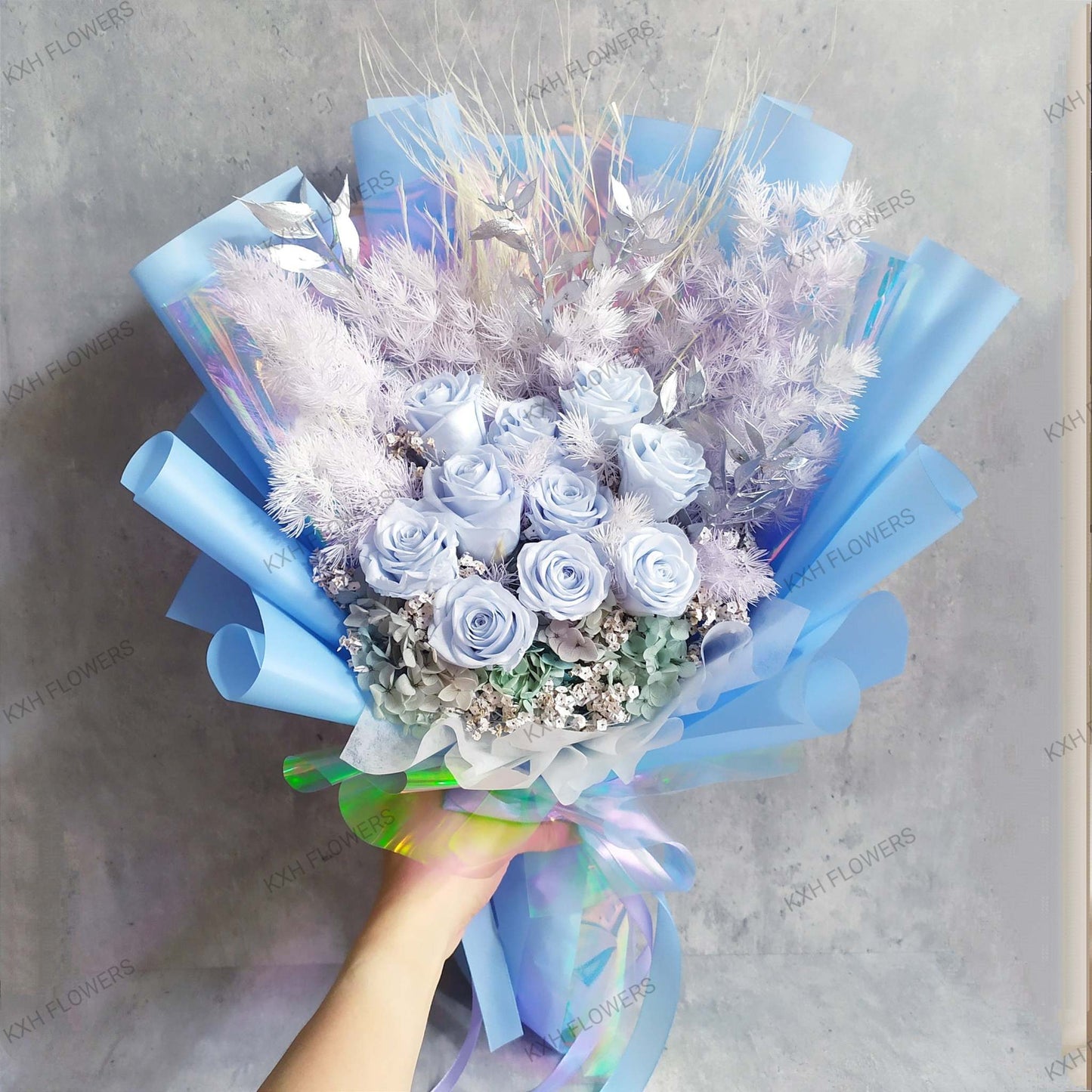 blue bouquet preserved flowers singapore florist