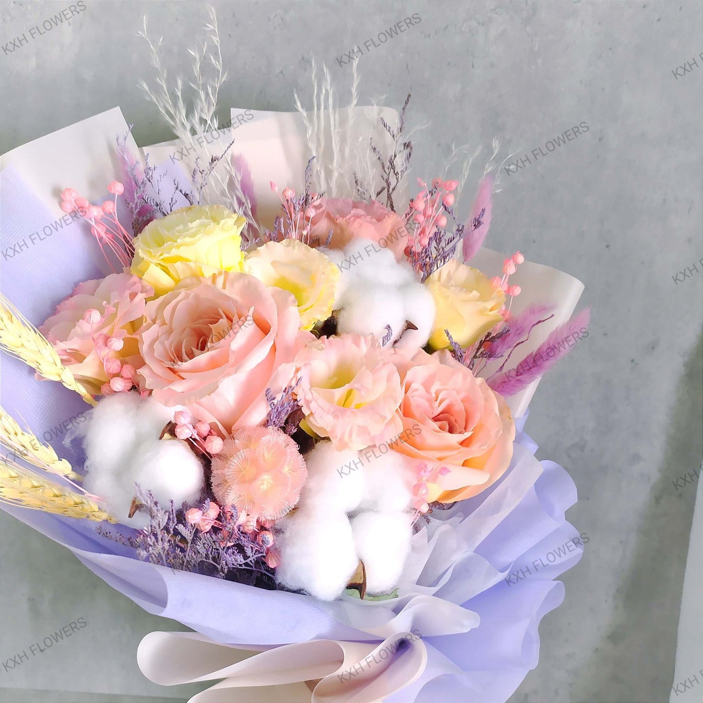 peach roses mixed flower bouquet SG delivery