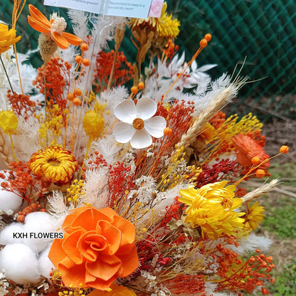 mixed bright orange and yellow preserved dried flowers singapore florist sg flower delivery
