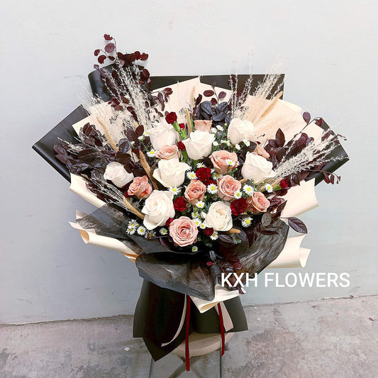 9 ivory and 9 cappuccino roses singapore florist sg delivery