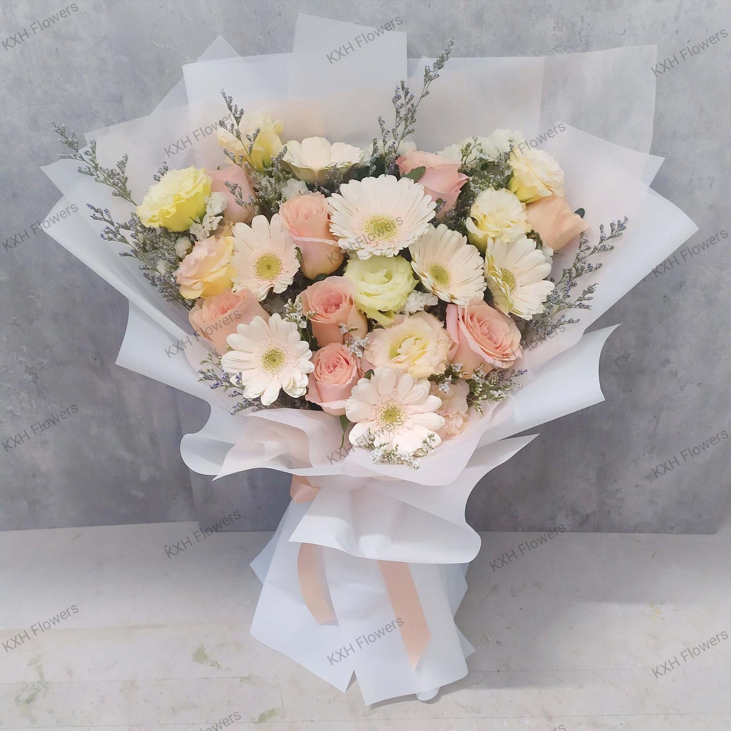 peach and white bouquet champagne flowers bouquet singapore florist delivery