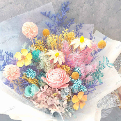 Colourful Preserved Flowers Bouquet - KXH Flowers