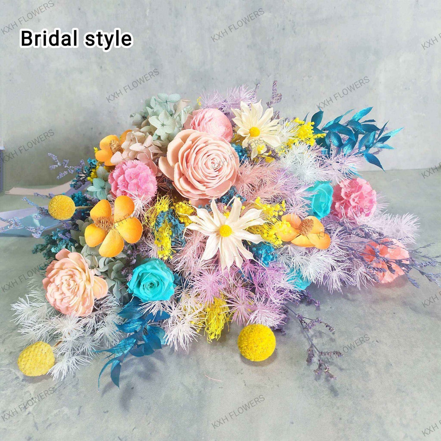 Colourful Preserved Bridal Bouquet - KXH Flowers