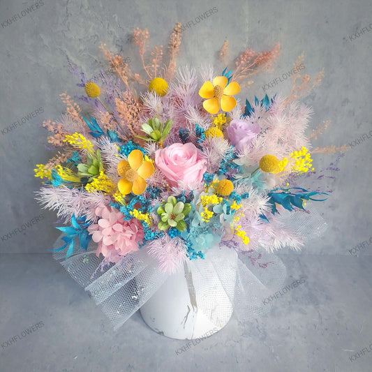 Colourful Preserved Flowers in Vase - KXH Flowers