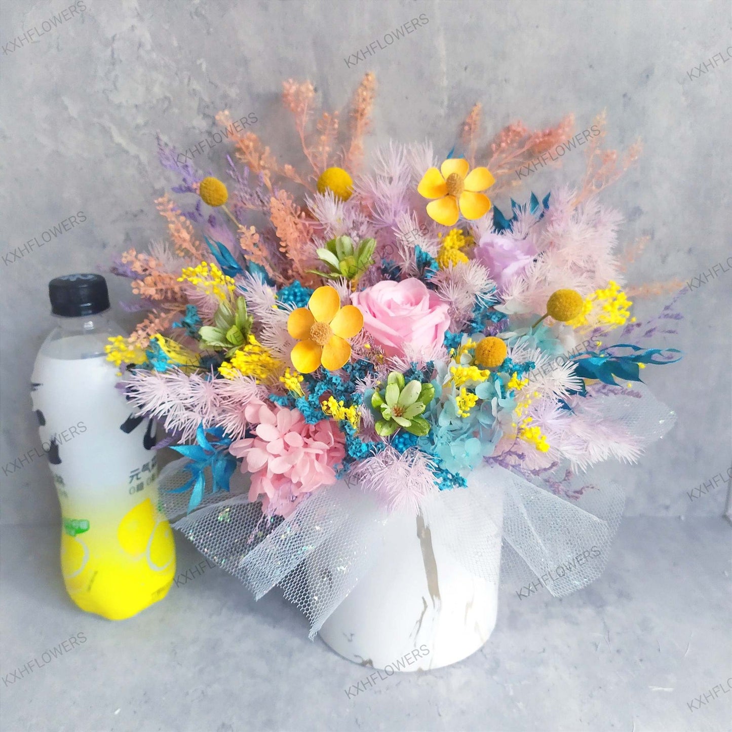 Colourful Preserved Flowers in Vase - KXH Flowers