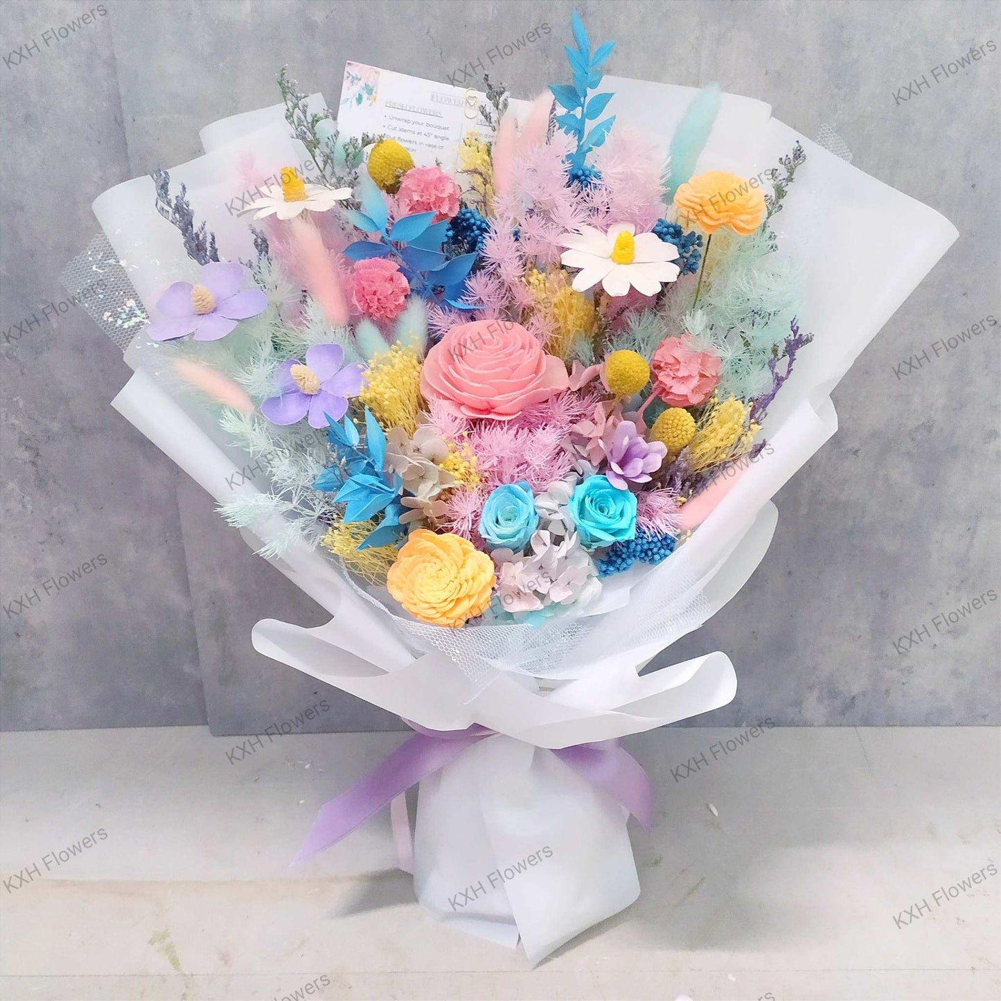 colourful preserved flowers bouquet singapore florist delivery
