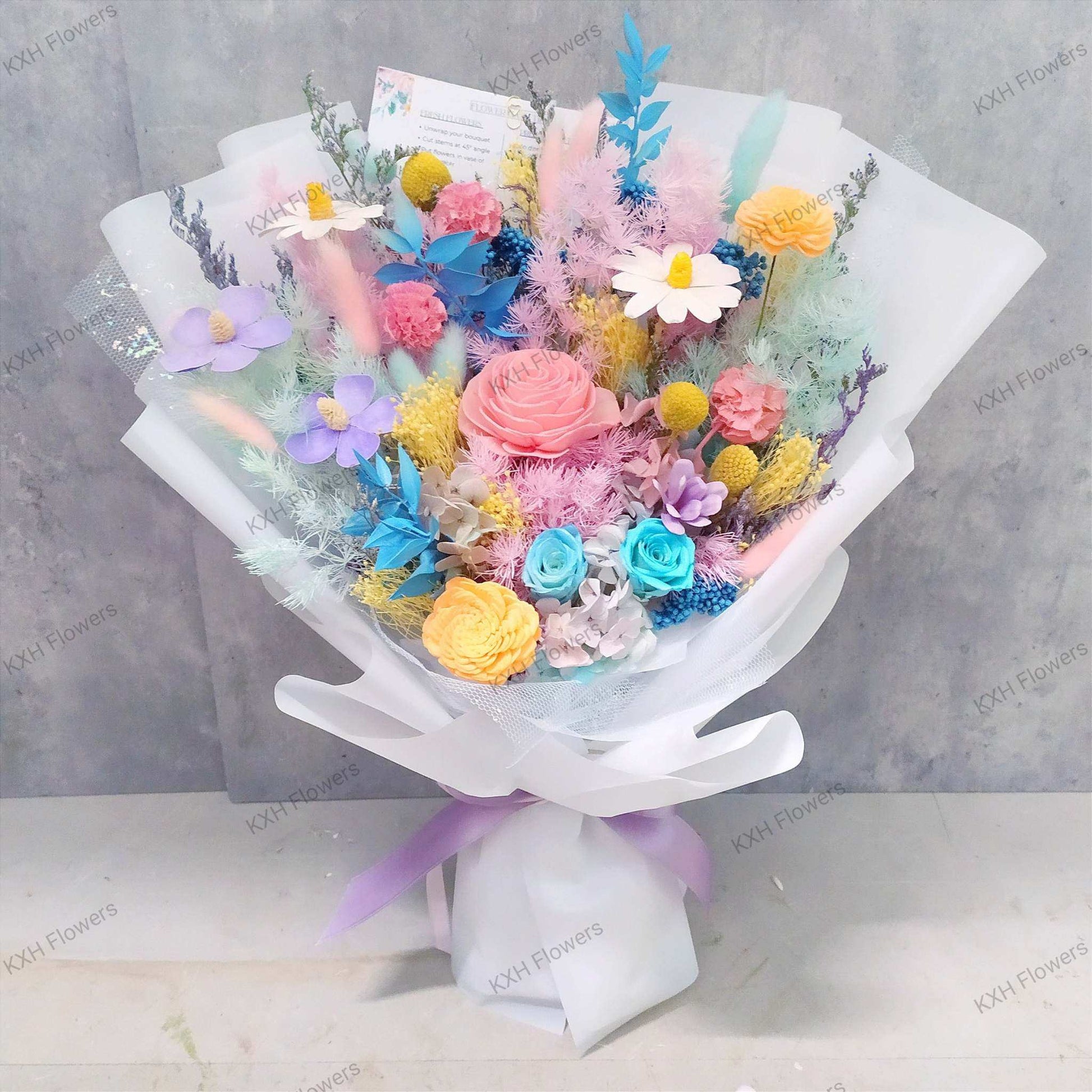 colourful preserved flowers bouquet singapore florist delivery