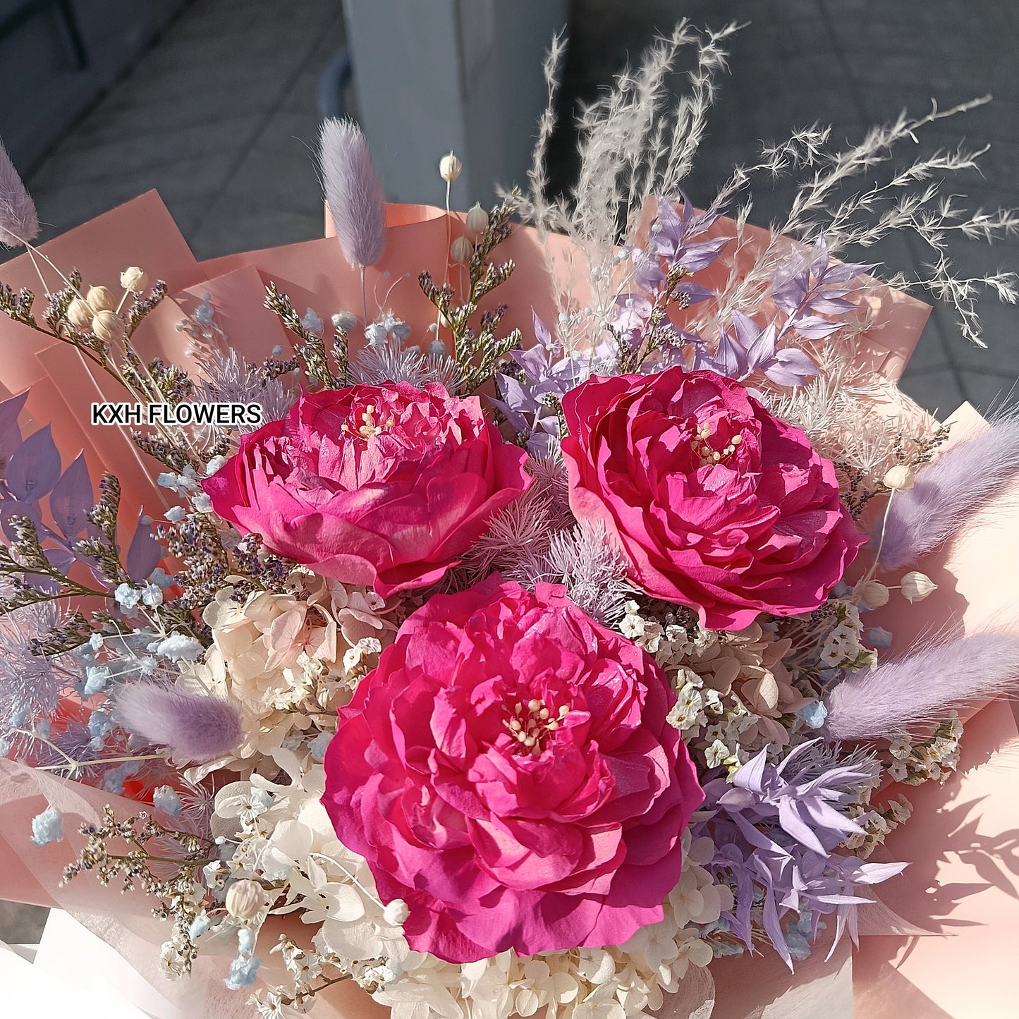 3 dark pink preserved peonies mother's day singapore florist