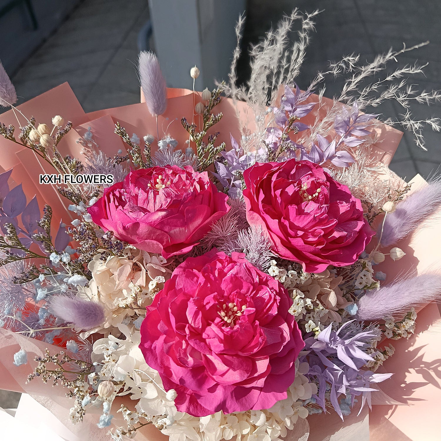 3 dark pink preserved peonies mother's day singapore florist