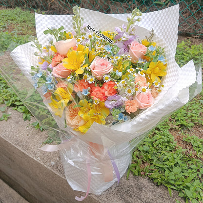 colourful flowers (roses, alstroemerias, chamomile, matthiola and more) singapore flower delivery
