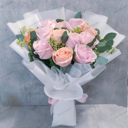 Radiant 12 fresh roses bouquet free singapore delivery