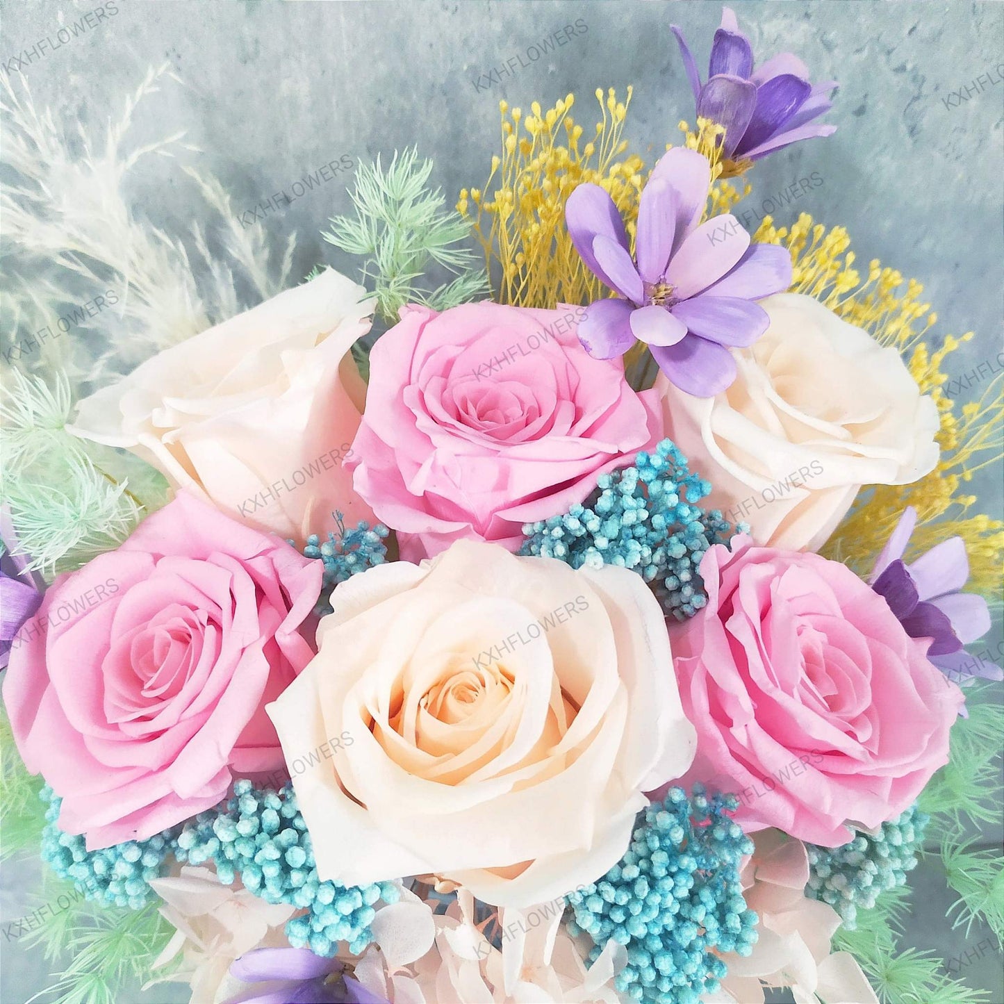 pink and peach roses preserved floral arrangement singapore florist free delivery