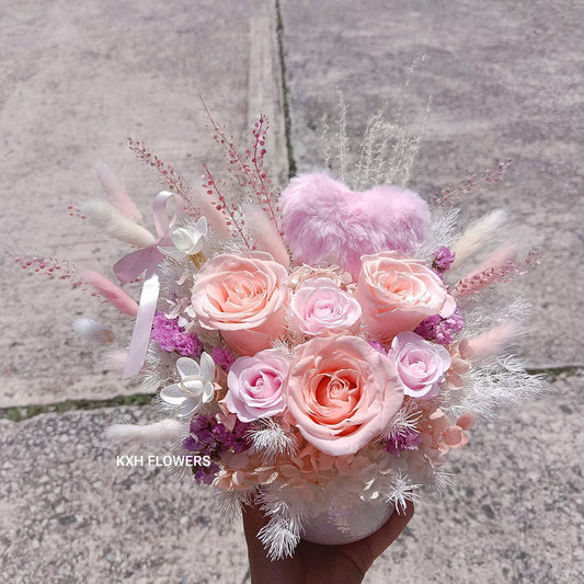 3 peach preserved roses floral arrangement sweet tones sg florist delivery