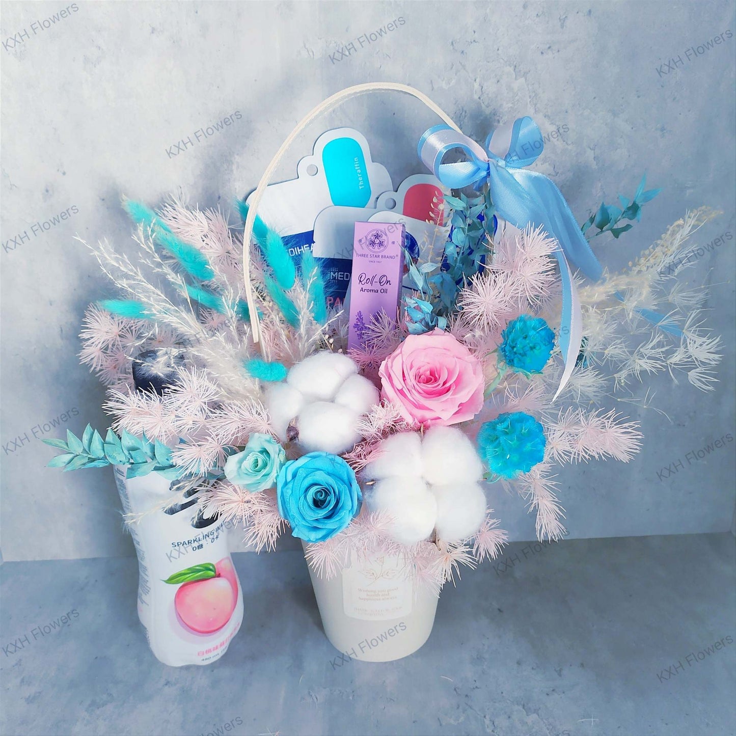 Preserved Flowers Gift Set (Pink & Blue) - KXH Flowers