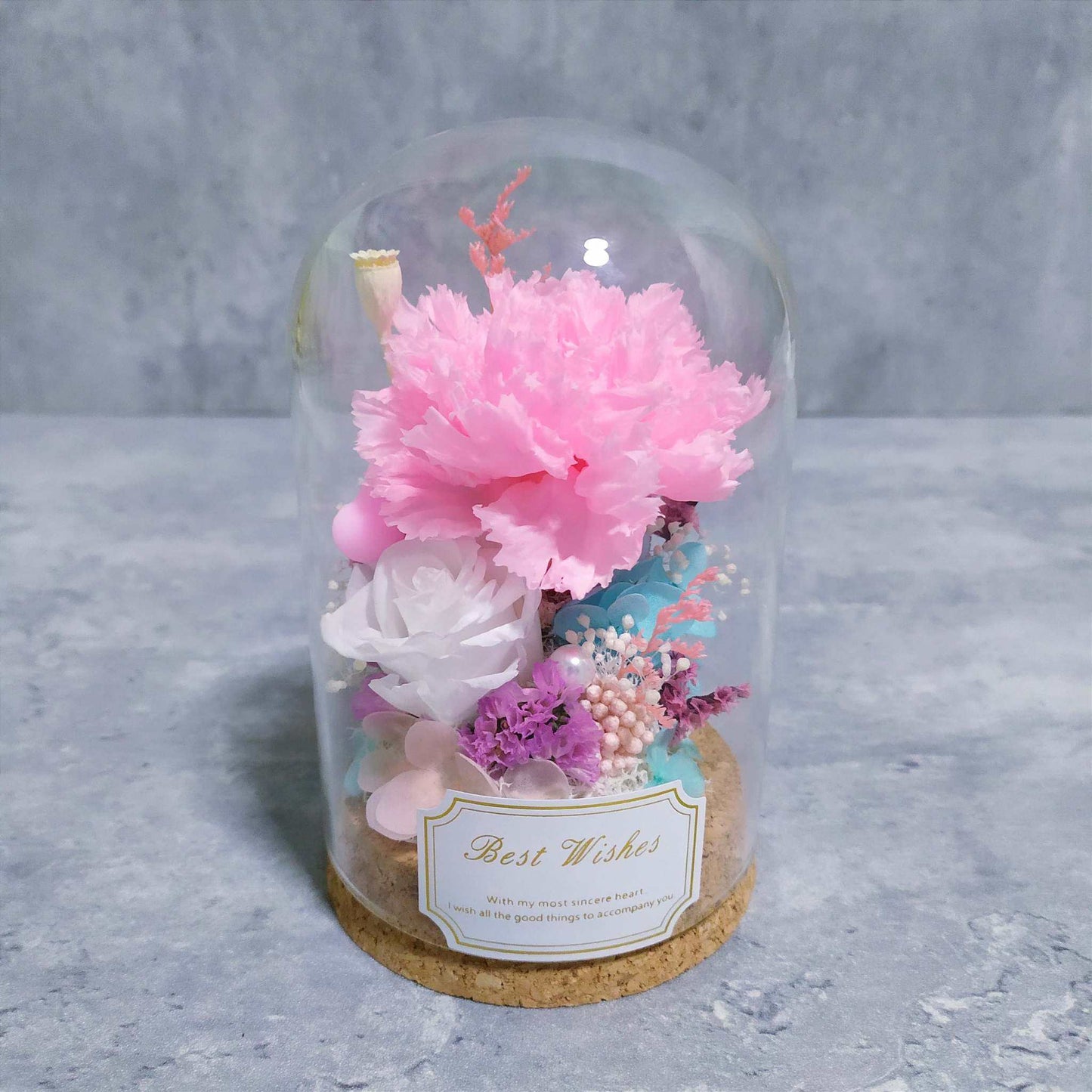 SOLD OUT 😔 Pink Preserved Carnation Flower Dome - KXH Flowers