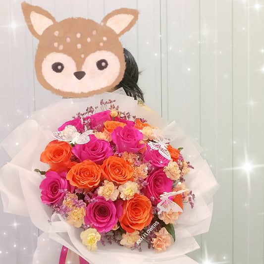9 hot pink and 9 orange roses big bouquet singapore online florist delivery