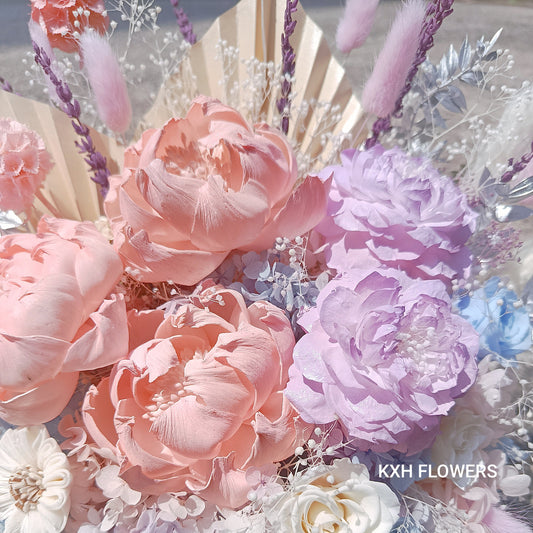 pink and light purple solawood preserved peony-rose
