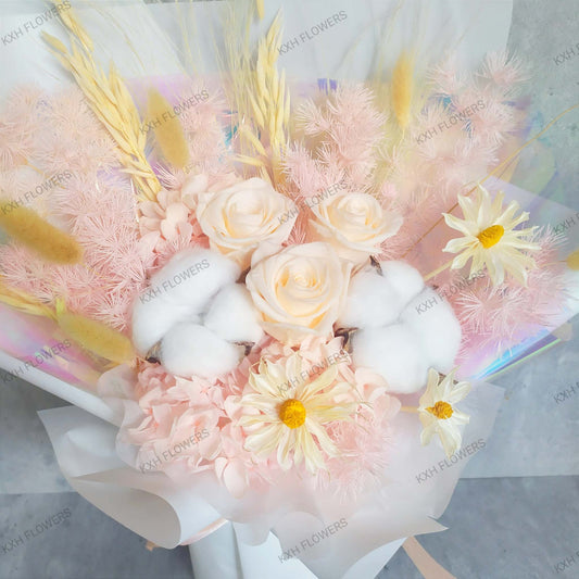 light pink and peach preserved flower bouquet singapore florist free delivery