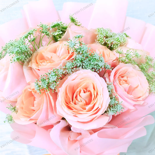 Tiffany Peach Roses Bouquet - KXH Flowers