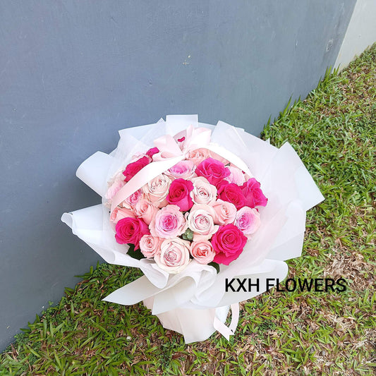 hot pink medium pink and light pink roses bouquet singapore florist delivery