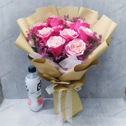 premium roses bouquet pink roses with dark pink caspia singapore flower delivery kallang florist