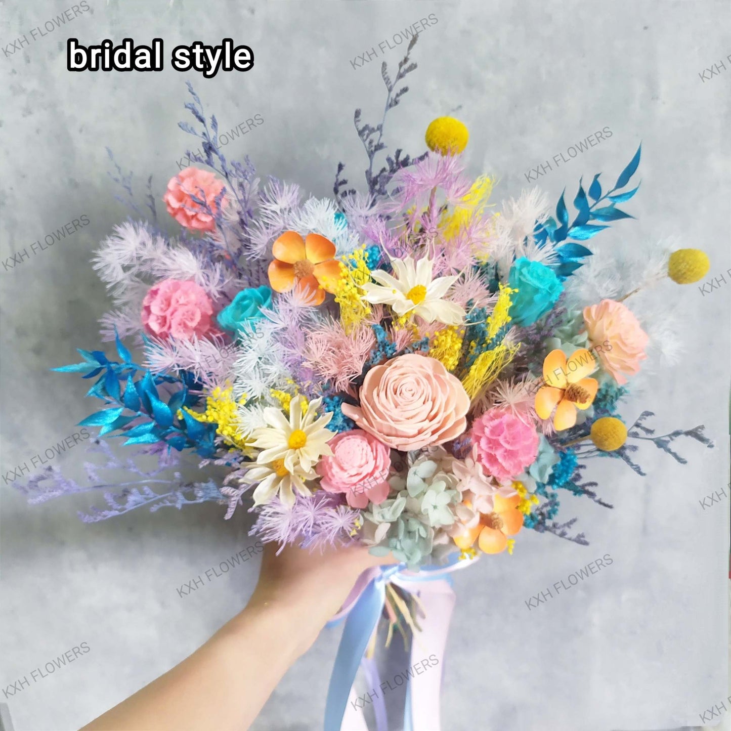 Colourful Preserved Bridal Bouquet - KXH Flowers