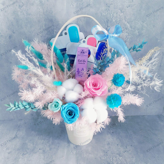 Preserved Flowers Gift Set (Pink & Blue) - KXH Flowers