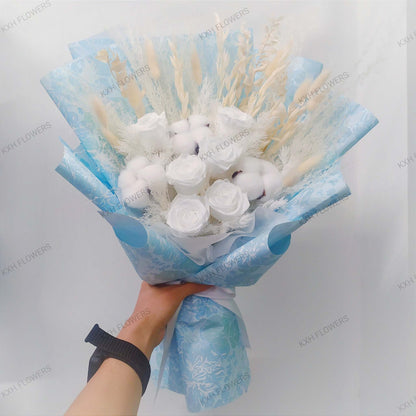 white preserved flower bouquet singapore kallang florist delivery