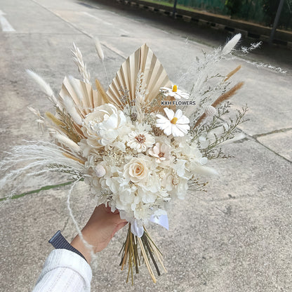 neutral tones flower bouquet preserved and solawood flowers singapore