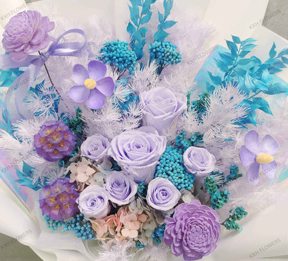 blue and purple preserved flowers singapore delivery