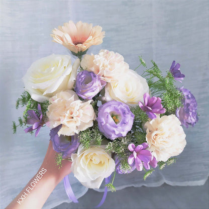 light purple and white flowers bridal bouquet singapore florist