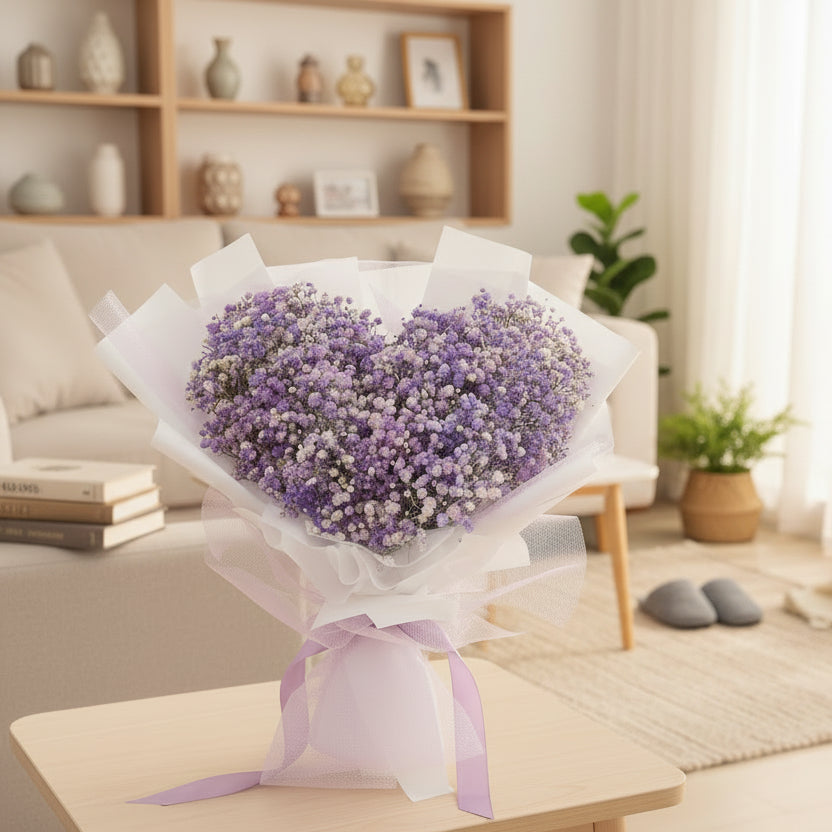 heart shaped baby breath bouquet for valentine's day