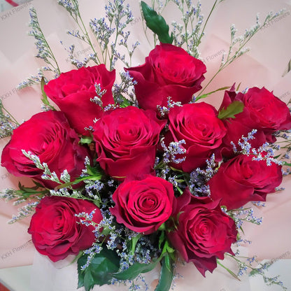 10 red roses with caspia sg florist 