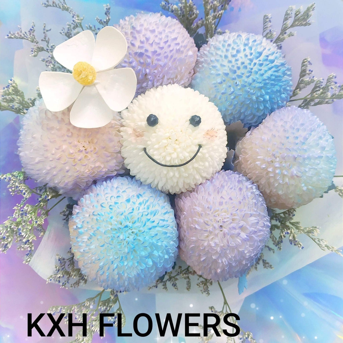 7 ping pong flowers arranged in smiley face shape sg florist