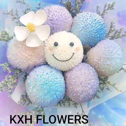 7 ping pong flowers arranged in smiley face shape sg florist