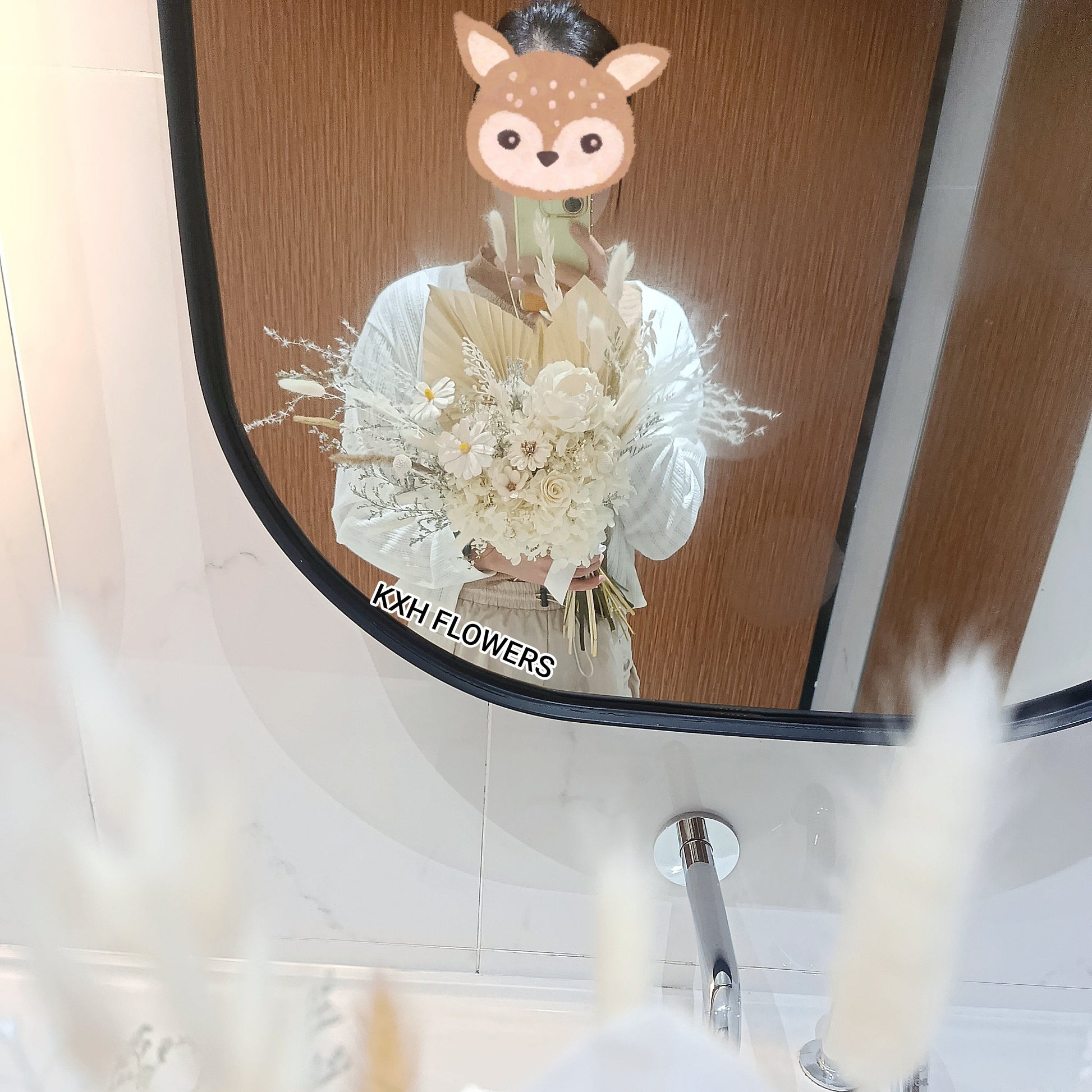 cream and white preserved and dried floral bouquet sg florist